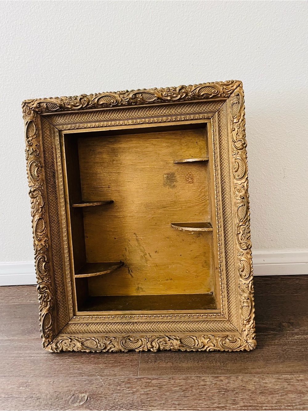 Antique Ornate Gold Gilded Wood Frame Repurposed Into Shadow Box